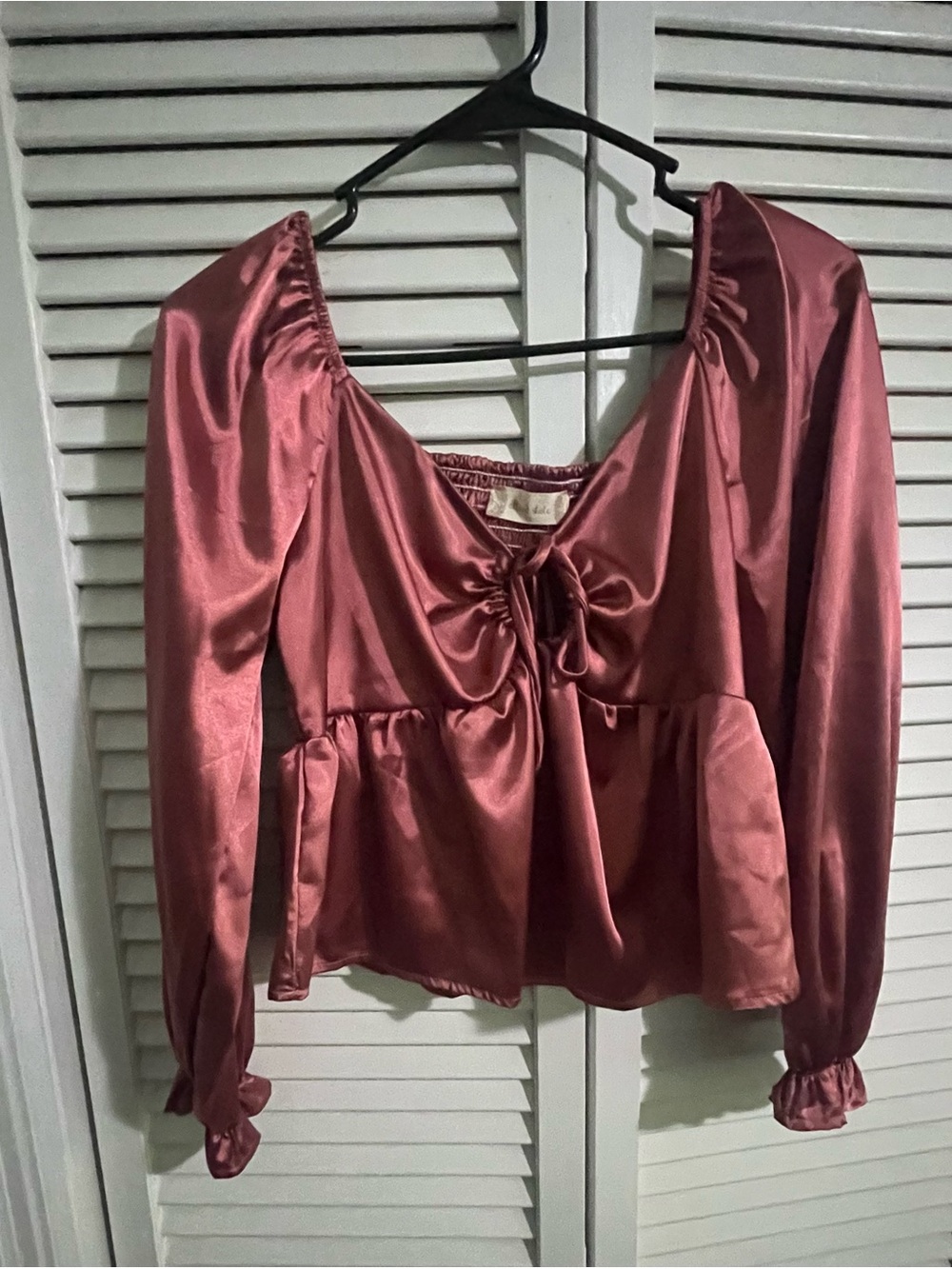 Women’s Altar’d State Satin Tie-Front Blouse - Dusty Rose XS